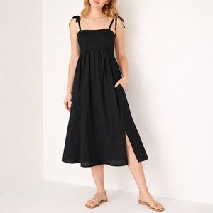 Old Navy Black Dobby Tie Shoulder Midi Dress Pockets Cotton S Coastal Boho